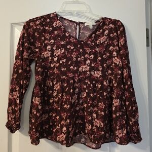 Chelsea & Violet Girls Maroon and Pink Floral Top